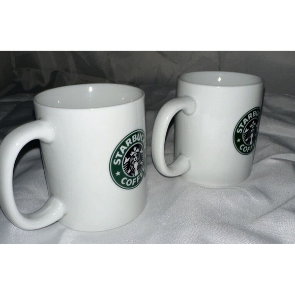 STARBUCKS 2007 Coffee Mug 8-ounce Green MERMAID Logo White Collectible Set of 2 - Picture 4 of 12